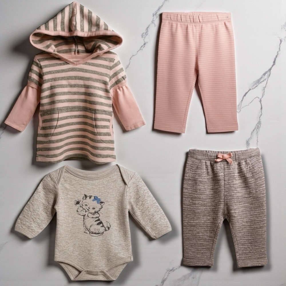 Multi-Brand; 4-Piece, Pink and Gray Kids Matching Set